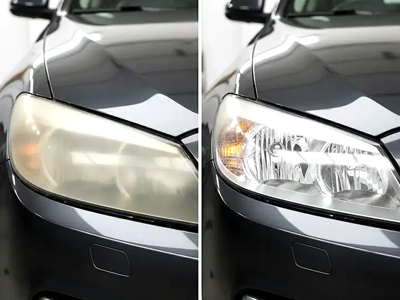 Sedan Headlight before and after restoration